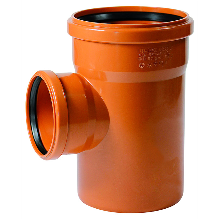 Té pour égout 87° PVC orange avec joint Ø 110 mm